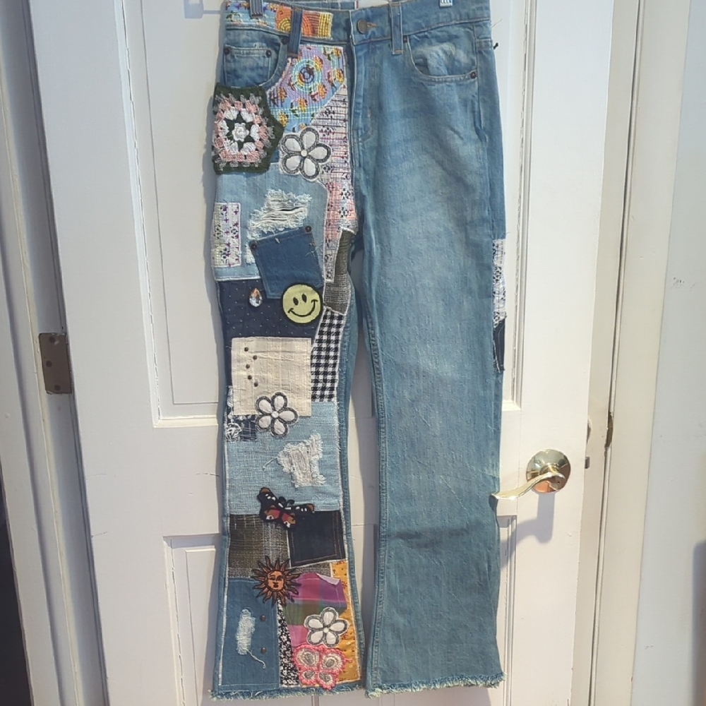 BDG Multicolor Patchwork Flare Jeans NWT - image 1